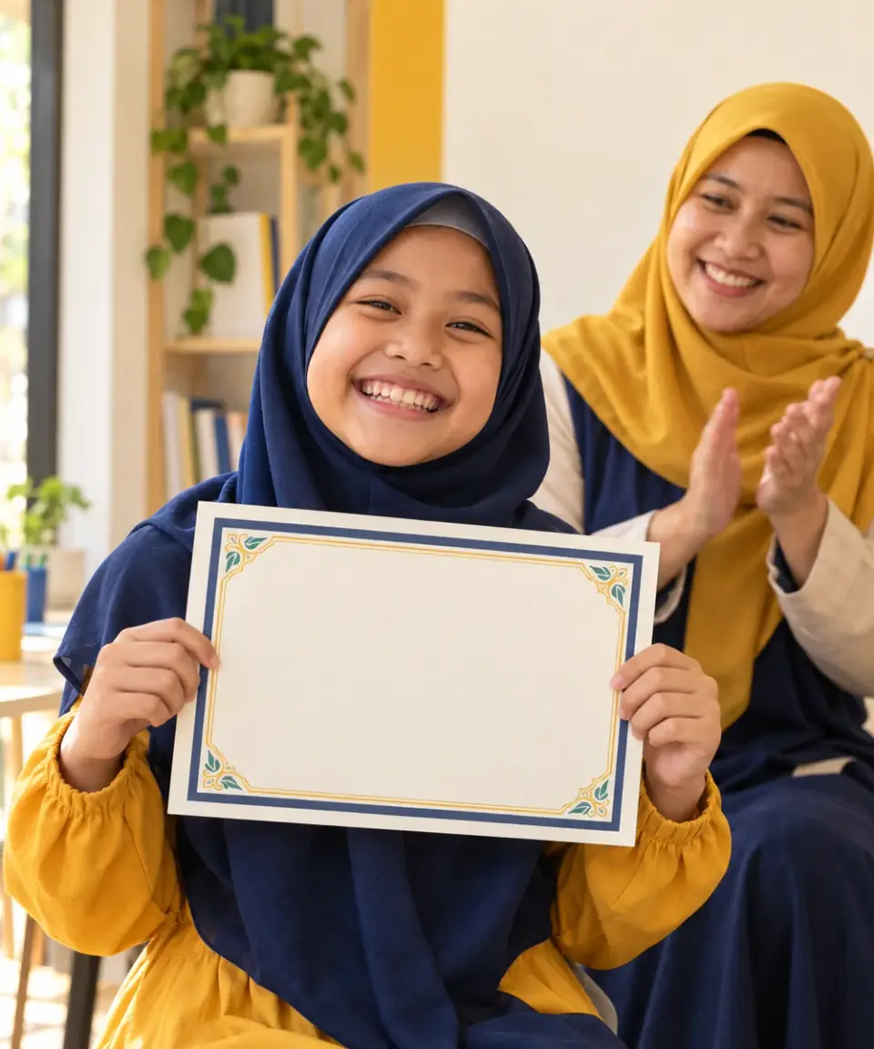 Murid BIMBELYUK bangga memegang sertifikat
