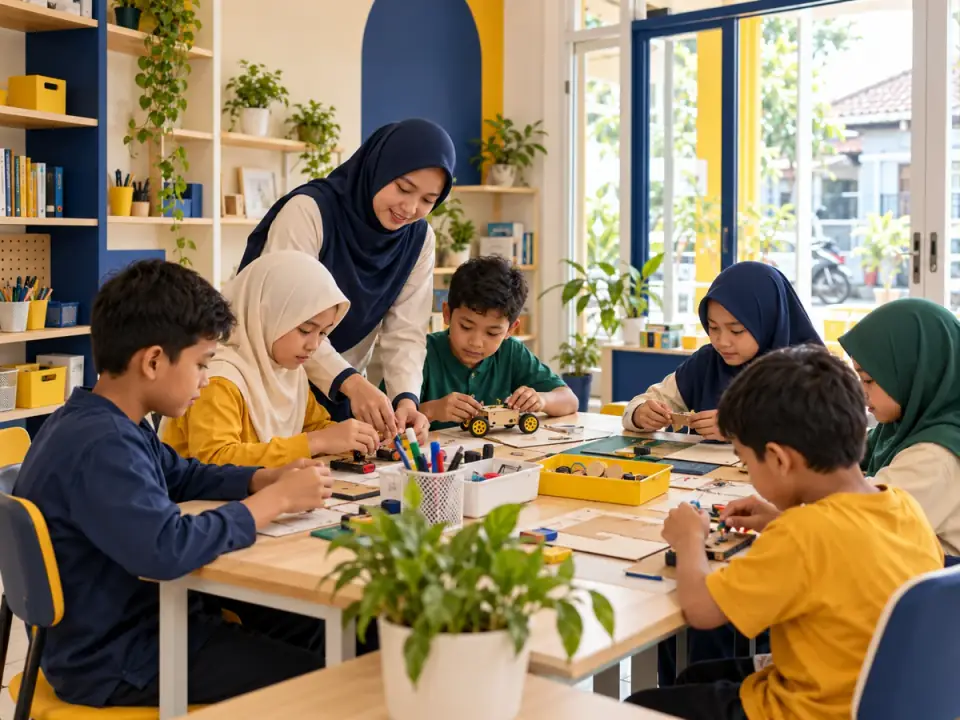 Kelas tatap muka dengan murid mengerjakan proyek